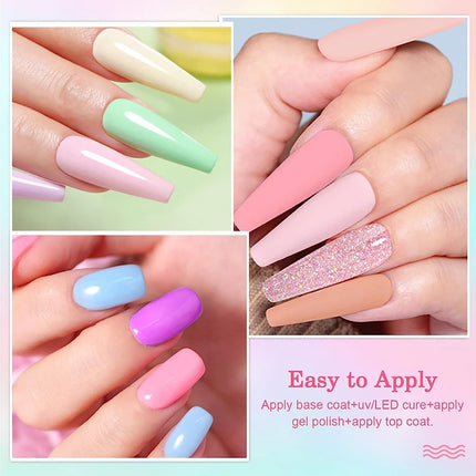 QAZIXU 1/6Pcs Yellow Green Nail Polish Set Blue Nail Gel Polish Semi Permanent Soak Off UV Nail Art Popular Color Spring Summer