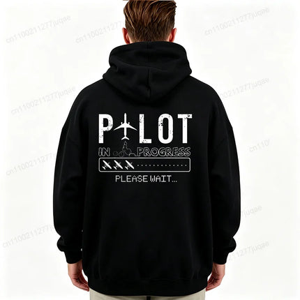 Pilot in Progress Funny Future Pilot Aviation Men's Hoodies Minimalist Airplane Graphic Hoody Pilot Gift Casual Tracksuits Tops