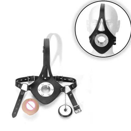 PU Leather Headgear Mask Gag Plug BDSM Bondage Silicone Pussy Gag Balls for Couples Adult Abstinence Play with Erotic Sex Gay18+