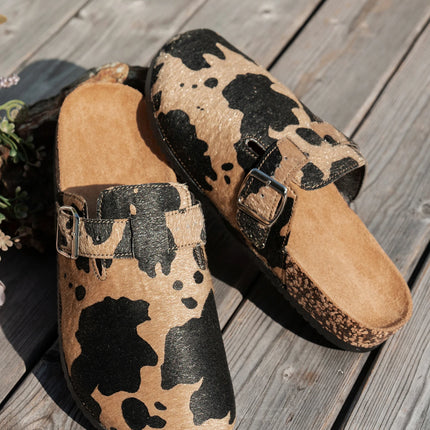 2025 New Women's Casual Autumn and Winter All-Season Outdoor Activities Animal Print Leopard Print Cow Print New Mules Slip-On Slippers Outdoor Flat Beach Shoes Trendy Fashion Animal Print Cow Print Leopard Print Cork Sole Sa