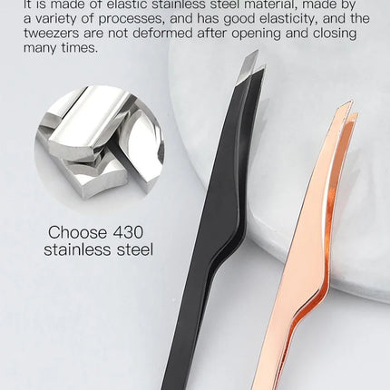 Hair Removal Tweezers Stainless Steel Eyebrow Tweezers Slant Tip Point Tip Flat Tip Rose Gold Silver Black Cosmetic Makeup Tools