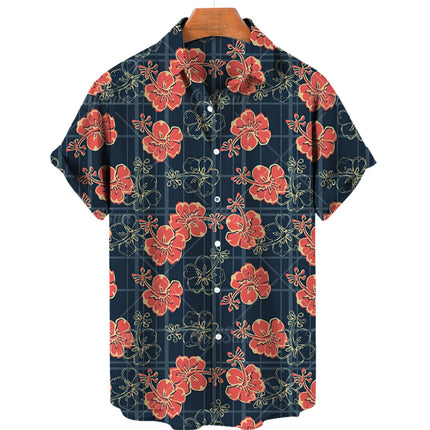 Men's casual shirt plant printed summer clothing Hawaiian short sleeved 2023 medieval vintage beach vacation top