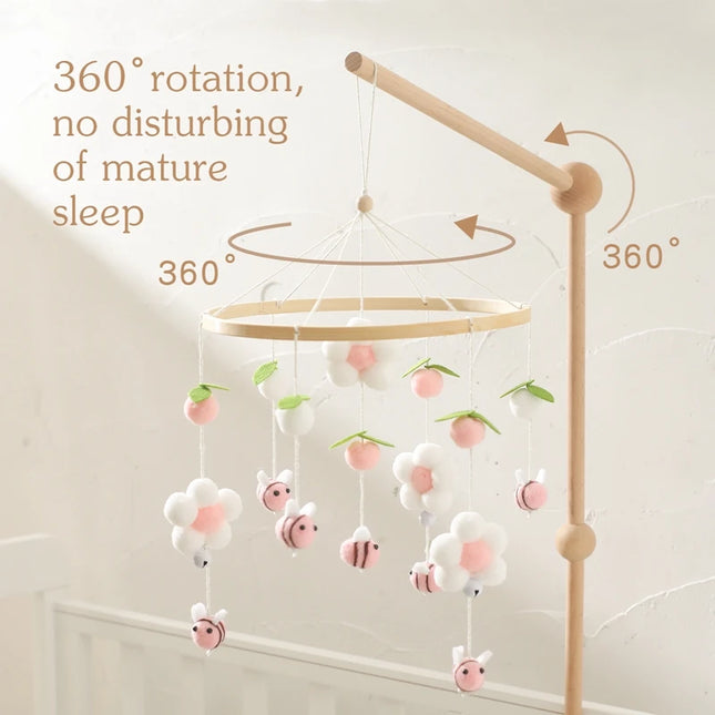 Baby Crib Bed Bell Rattle Toy 0-12 Months Wooden Mobile Cartoon Bee Bed Bell Hanging Toy Holder Bracket Infant Crib Bracket Gift