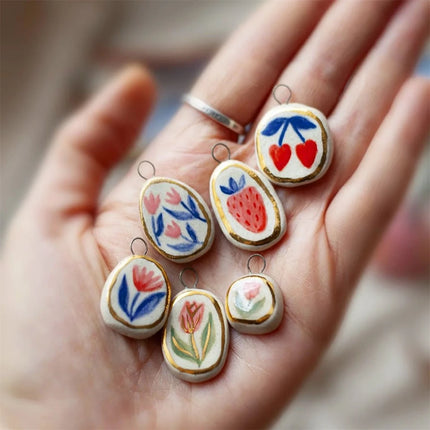 New Cartoon Series Strawberry Charm DIY Oil Drip Painting Colorful Charm Necklace