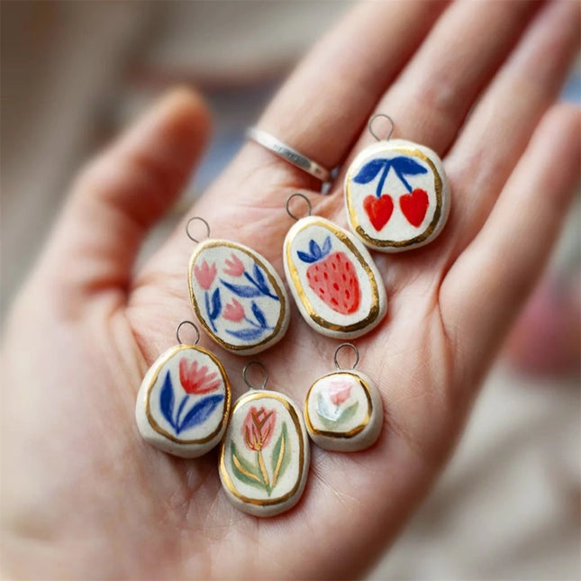 New Cartoon Series Strawberry Charm DIY Drip Oil Painting Colorful Charm Necklace