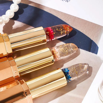 Transparent Flower Jelly Temperature Color-changing Lipstick long-lasting waterproof non stick cup  Anti-drying Lips Skin Care