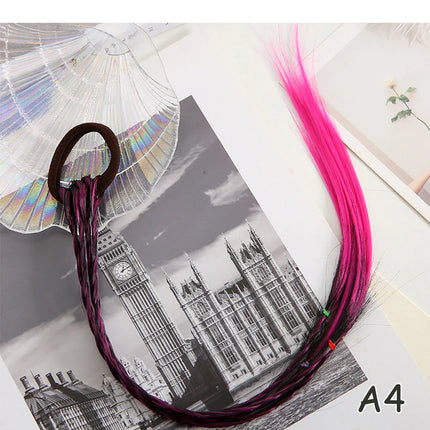 AZQUEEN Synthetic Colored Long Braided Ponytail Extensions With Elastic Band Rainbow Braid Pony Tail Hairpiece For Girl Kids