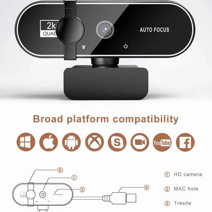 4K Webcam Video Camera 2K Autofocus Streaming Web Cam With Microphone Full HD 1080P Webcams for PC/Computer/Laptop