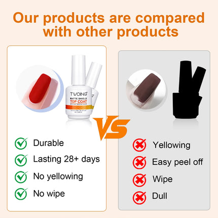TWOING 15ml Velvet Matte Top Coat Gel Nail Polish Matte Top Coat No Wipe Sealer Gel Finish Manicure Nail Art Salon Quality