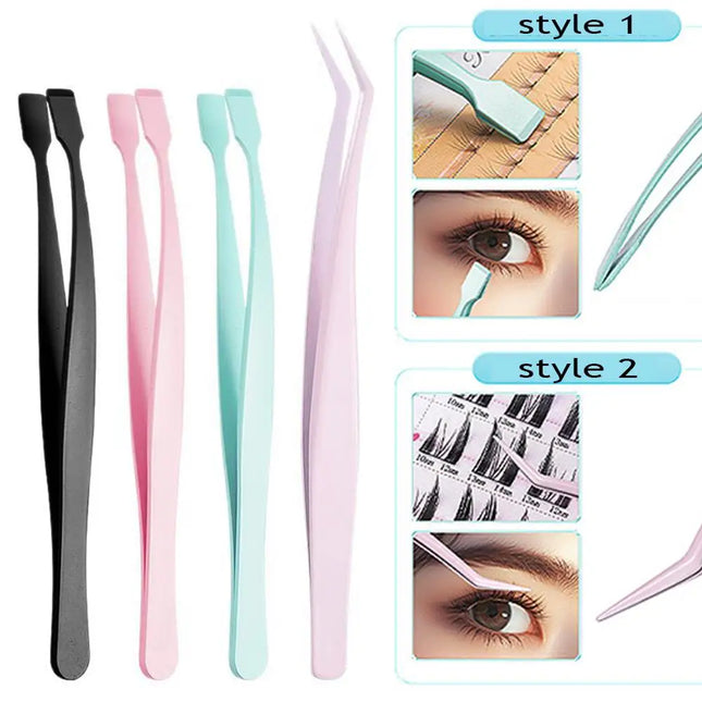 2Pcs Eyelash Tweezer Set Lash Pick Up Clip Pointed Flat Clip Lash Grafting Item Lower Eyelashes Applicator Portable Makeup Clamp