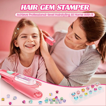 Hair Gem Stamper Kit for Kids, Reusable Bling Hair Jewels Girls Toys, Hair Styling Tool with Shining Diamonds, Birthday Gifts for Girls Age 3-12