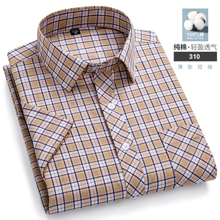 2026 Summer Cotton Plaid Short Sleeve Shirts For Men Plus Size Regular Fit Classic Young  England  Style Shirts Man's Clothing