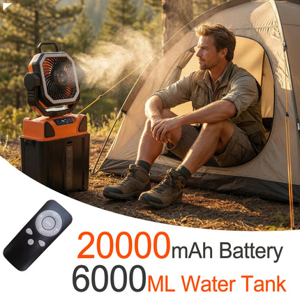 30000mAh Outdoor 6L Water Tank Spray Camping Fan with Remote Control Lighting 4 Gears Speed for Fishing Portable Electric Fan