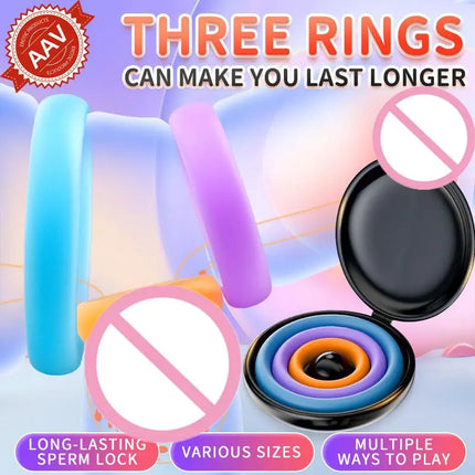 3Pcs Penis Ring Set For Men Enhanced Erection Delayed Ejaculation Cock Trainer Semen Lock Reusable Adult Sex Toys For Male