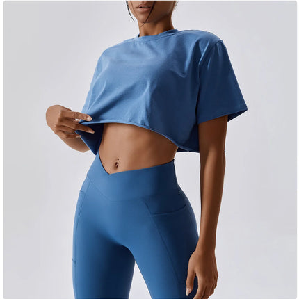 Y2K Outdoor Dance Sports Short sleeved Yoga Dress Women's Leisure Versatile Fitness Top Loose Sports T-shirt