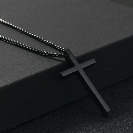 Stainless Steel Cross Necklace for Men Boys,Silver Color Plain Cross Pendant Collar,Hiphop Classic Punk Jewelry Gift