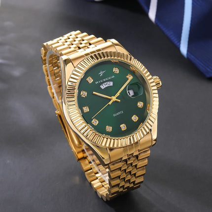 Classic Men's Steel Strap Luxury Wristwatch Business Calendar Stainless Steel Round Male Quartz Watches Clock Wristwatches ﻿
