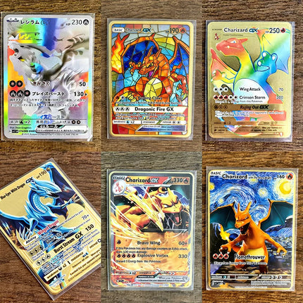 Charizard Theme Metal Collectible Cards Arceus Mewtwo.Super Lehiram ，6Pcs Gold Foil Fan Art Trading Cards Collection Toy Gift