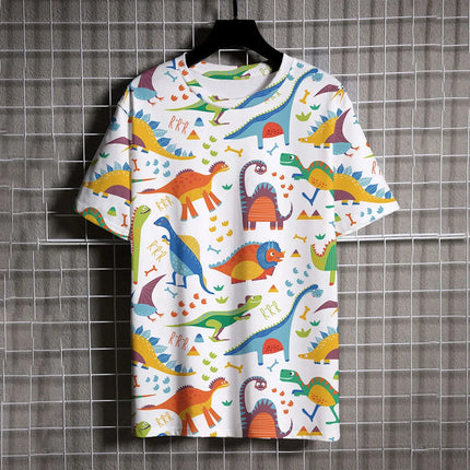 Summer dinosaur cool 3D printed round neck T-shirt
