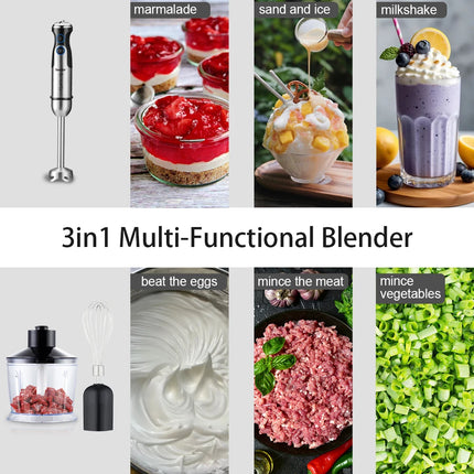 Sonifer 1200W 5-in-1 Immersion Hand Blender Set SF-8091S, Stepless Speed, 500ml Chopper, Whisk, Milk Frother, 600ml Beaker