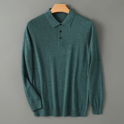 High quality worsted  spun collar wool sweater men's spring and autumn business polo sweater thin long sleeved knitted T-shirt