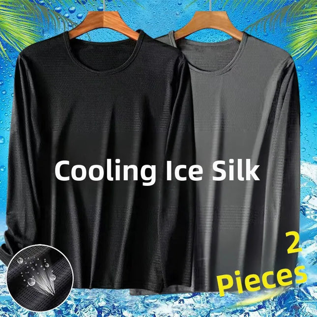 Ice Silk Long Sleeve T-Shirt Men's Thin Mesh Breathable Sun Protection Quick Dry Worksite Outdoor Air Conditioning Base Shirt