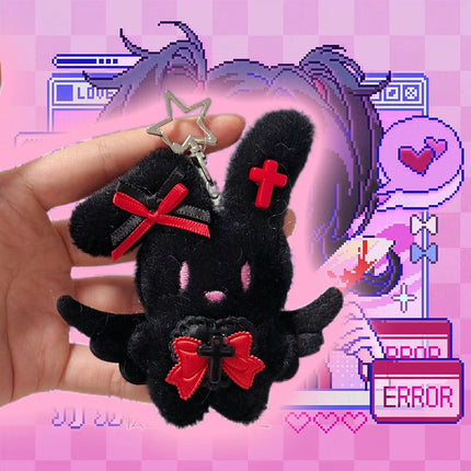 Anime NEEDY GIRL OVERDOSE Rain Ame Cosplay Keychain Cute Kawaii Rabbit Plush Cotton Stuffed Doll Pendant Keyring Accessories