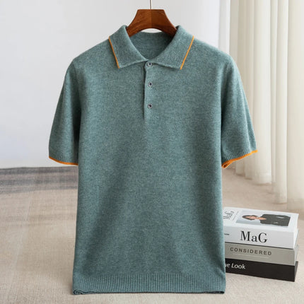 100% Merino Wool T-shirt Men's POLO Collar Short Sleeve Pullover 2025 Spring/Autumn New Fashion Knit Business Casual Sweater Tee