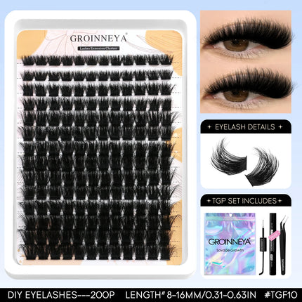 GROINNEYA Lash Clusters Kit Fluffy Volume Eyelash Clusters D Curl Cluster Eyelash Extensions 3D Wispy Lashes Clusters Makeup