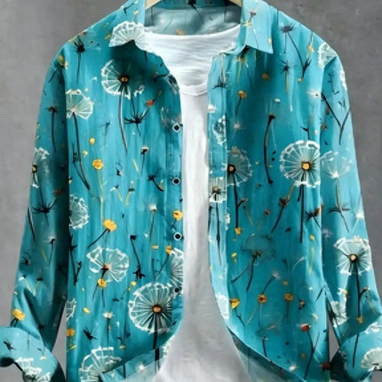 Men's Dandelion Printed Linen Long Sleeved Shirt