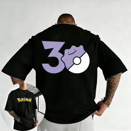 2026 Pokémon 30th Anniversary Ditto Printed T-shirt Summer New Men's and Women's Trendy Large Loose Casual Y2K Short Sleeve Top