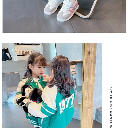 Children Sports Shoes Color Block Sewing Thread Hook Loop Round Toe Soft Soled Thick Flat Shoes Breathable Comfortable Non Slip