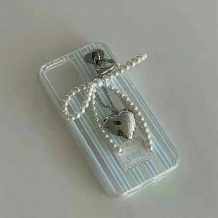 2025 New Korean Sweet Pearl Bow Keychain Heart Pendant Keyring Y2K Aesthetic Key Holder for Girls Bag Pendant Accessories