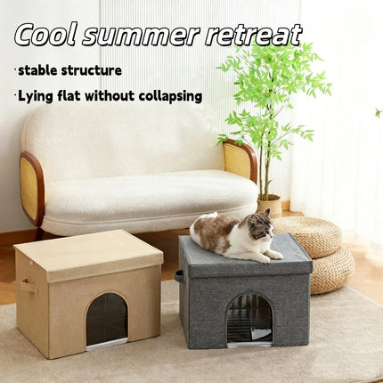 Cat Cooling Bed Portable Air Conditioner House Foldable Pet Igloo Nest with Ice Packs for Small Medium Cats Kittens