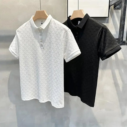 Summer New Men's Lapel Hollow Short-Sleeved Polo T-Shirt Ice Silk Breathable Business Fashion T-Shirt Male Brand Clothes