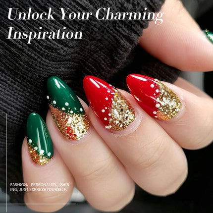 BORN PRETTY 6 Bottles Christmas Carnival Nail Polish Set 6ml Red Green Glitter Natural Air Dry Nail Art Varnish DIY Manicure