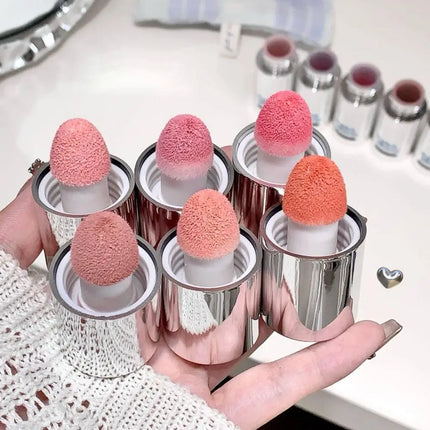 6 Colors Liquid Blush Natural Water Light Waterproof Blush Stick Moisturize Cheek Blusher Brighten Contour Sponge Brush Makeup