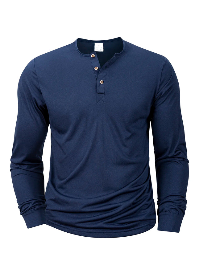 Mens Long Sleeve Henley Neck T-shirt Slim Fit Bottoming Tshirt Casual Button Shirt Comfortable Fitness Tee Cozy Top