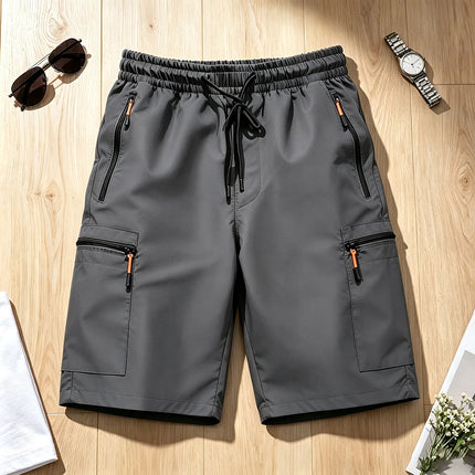 Mens Quick Dry Cargo Shorts 4 Pockets Zipper Elastic Waist Drawstring Lightweight Outdoor Casual Street Tactical Jogging EU Size