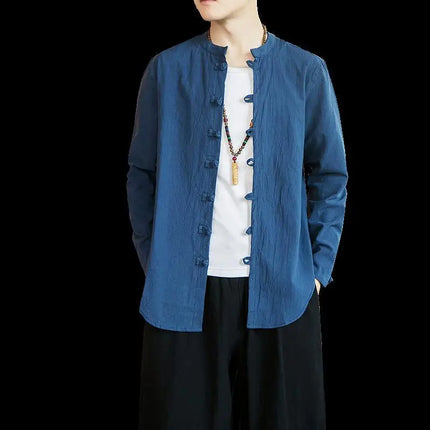Versatile Loose-fit Long Sleeve Shirt Men's Casual Chinese Style Tang Suit Jacket Summer Lightweight Linen Top