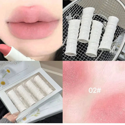QIBEST New Exquisite Symphony Matte Lipstick Matte Soft Mist Korean Cosmetics Light Color Colorful Lasting Shiny Lipstick Makeup