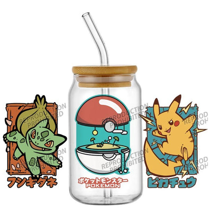 uv dtf Pikachu sticker Glass Tumbler Wrap 16oz Libbey Cup DTF Decal Pokemon Design cup wraps Home decoration