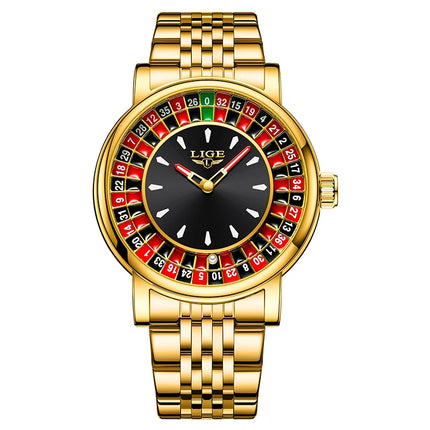 LIGE Fashion Men Watch Rotating Dial Las Vegas Roulette Desktop Theme Watch Men Waterproof Luminous Clock Watches Creative Clock