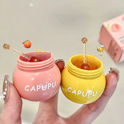 1Pcs Peach Jelly Lip Balm Clear Moisturizing Hydrating Reduce Lip Lines Honey Lip Oil Fruit Lipstick Lips Care Makeup Cosmetics