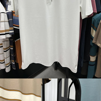 High End Brand New Summer Solid Color Silk Cotton High-quality Short Sleeved Polo Men's Fashionable Business Seamless Casual Top