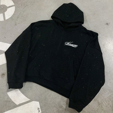 American Harajuku Fashion Letter Printed Pullover Hooded Sweatshirt Fine Glitter Hip-Hop Punk Men Women Fashion Loose Jacket
