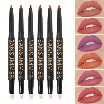 6-color Lipliner With Lip Brush Waterproof, Sweat Resistant, Velvet And Multi-color Lip Pencil Cosmetics