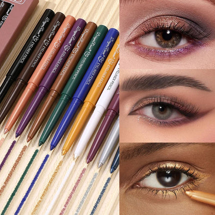 12pcs/box Black Gold Eyeliner Pencil Set Long-Lasting Waterproof Pigment Green Purple Eye Liner Pen Women Colorful Eye Cosmetics