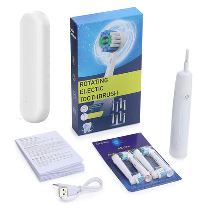 Rotating Electric Toothbrush, 5 Cleaning Modes Timer Clean Teeth Whitening, USB Rechargeable Toothbrush with Replaced Heads