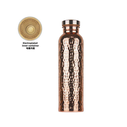 800ML Electroplated Copper Water Bottle One-Click Open Lid Anti-Slip Hammer Pattern Bottle Sports Water Bottle